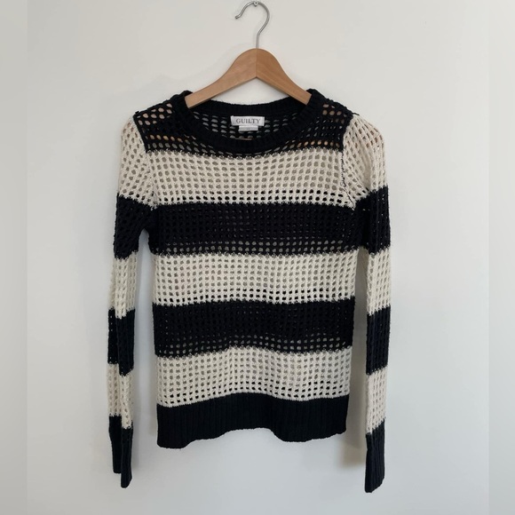 Guilty Black and Cream Striped Knit Sweater size small - Picture 2 of 4
